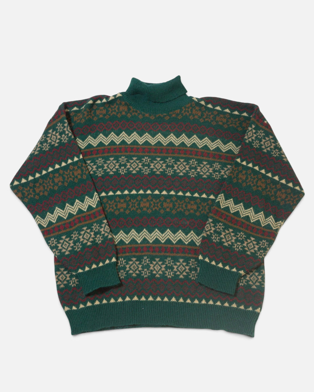 Jersey Cuello Alto Geométrico Verde Pino Vintage — Talla M