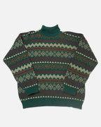 Jersey Cuello Alto Geométrico Verde Pino Vintage — Talla M