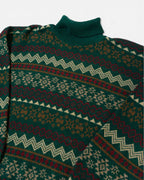 Jersey Cuello Alto Geométrico Verde Pino Vintage — Talla M