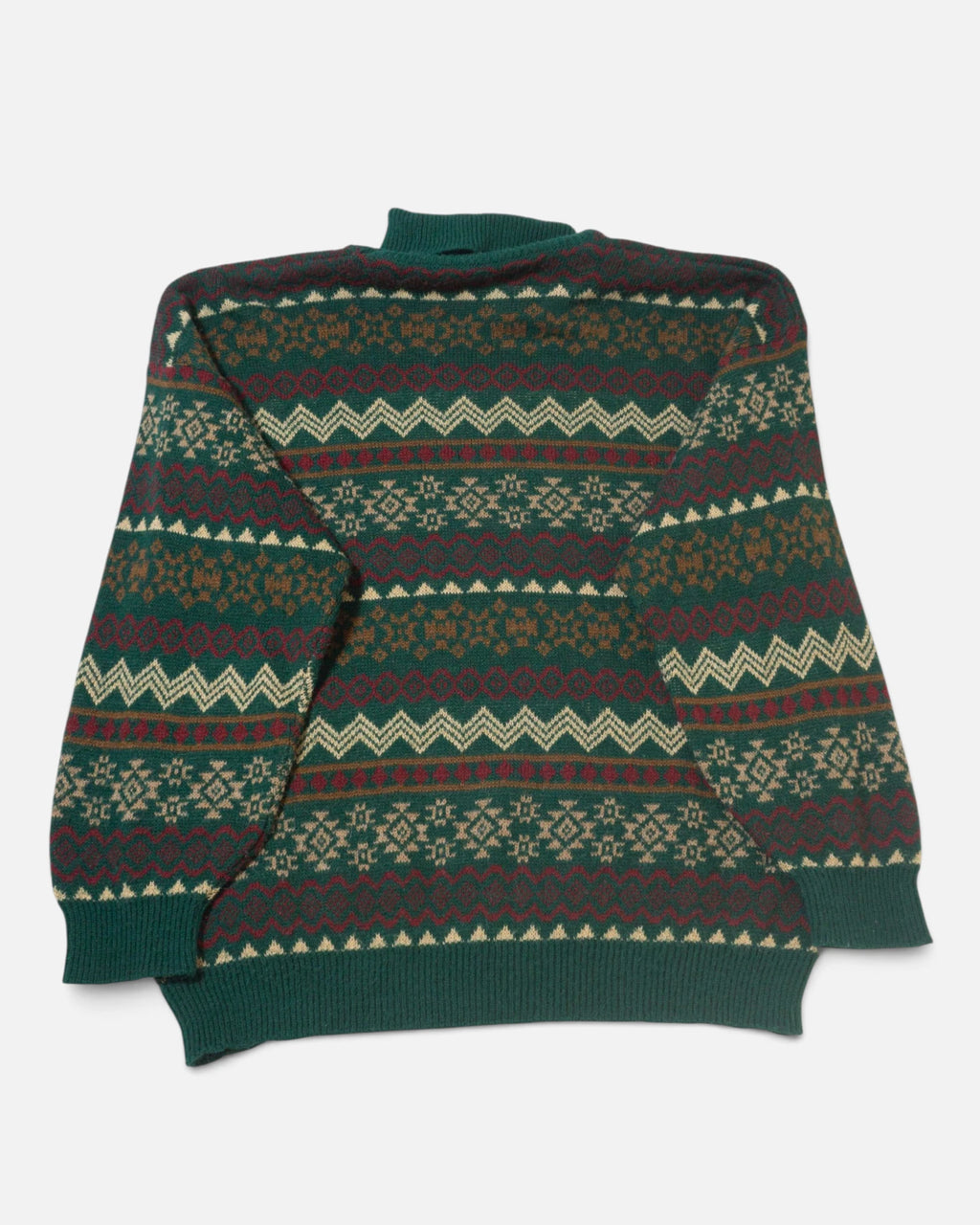 Jersey Cuello Alto Geométrico Verde Pino Vintage — Talla M