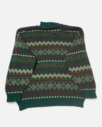 Jersey Cuello Alto Geométrico Verde Pino Vintage — Talla M