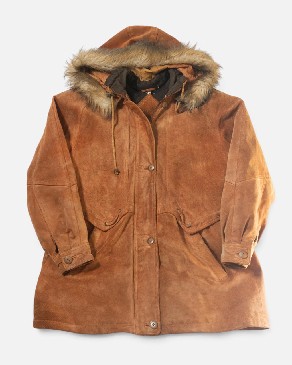 Parka Ante Marrón Caramelo Pelo Vintage 90s — Talla M