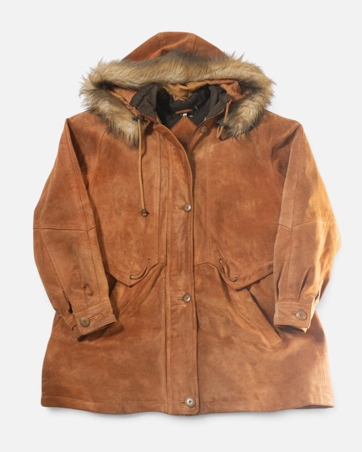 Parka Ante Marrón Caramelo Pelo Vintage 90s — Talla M