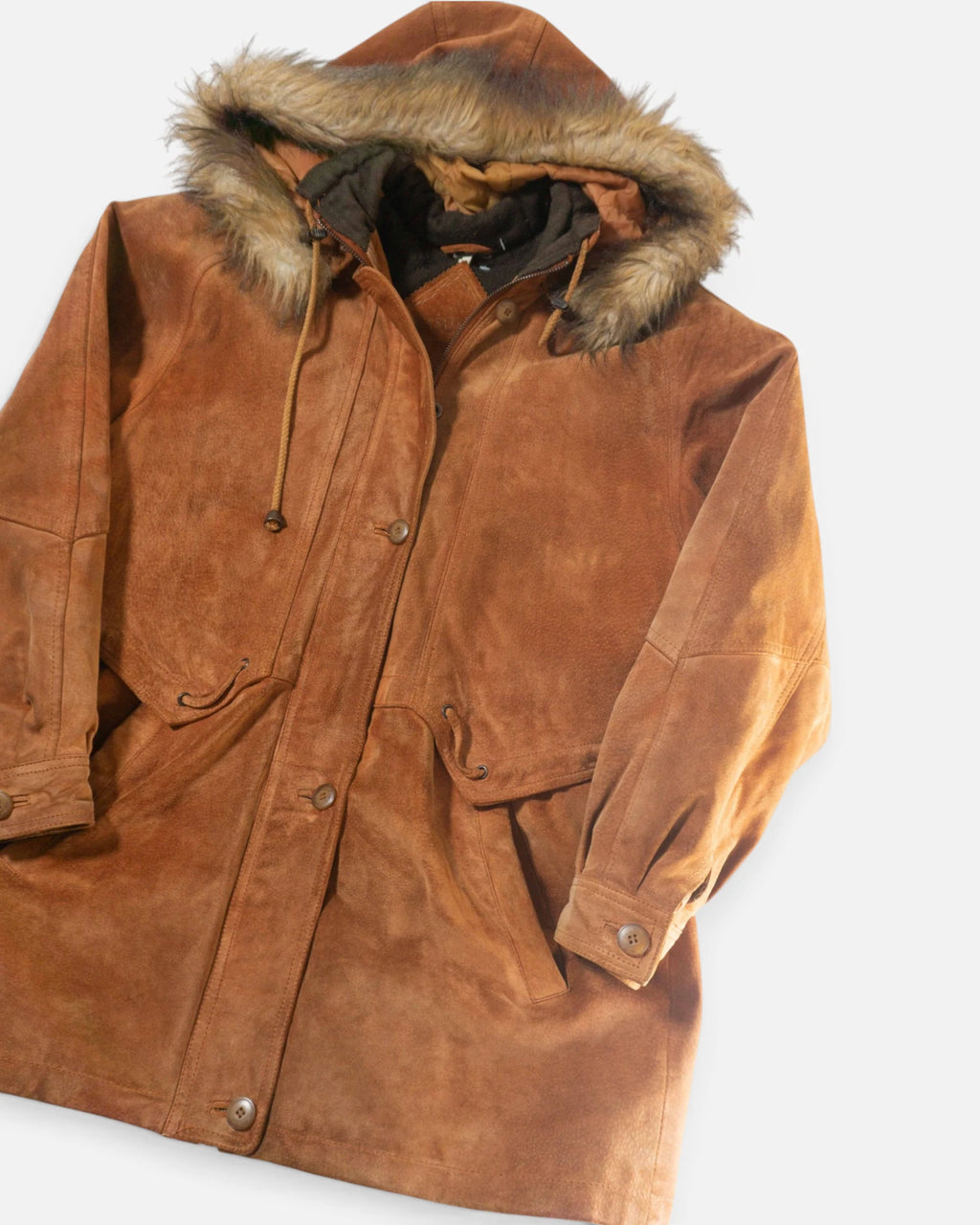 Parka Ante Marrón Caramelo Pelo Vintage 90s — Talla M
