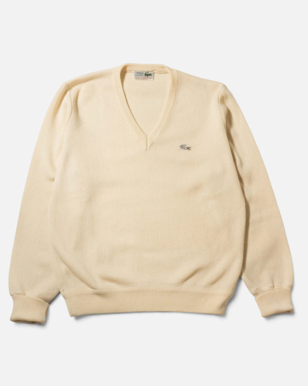 Jersey Lacoste Vneck Crema Vintage 90s — Talla M