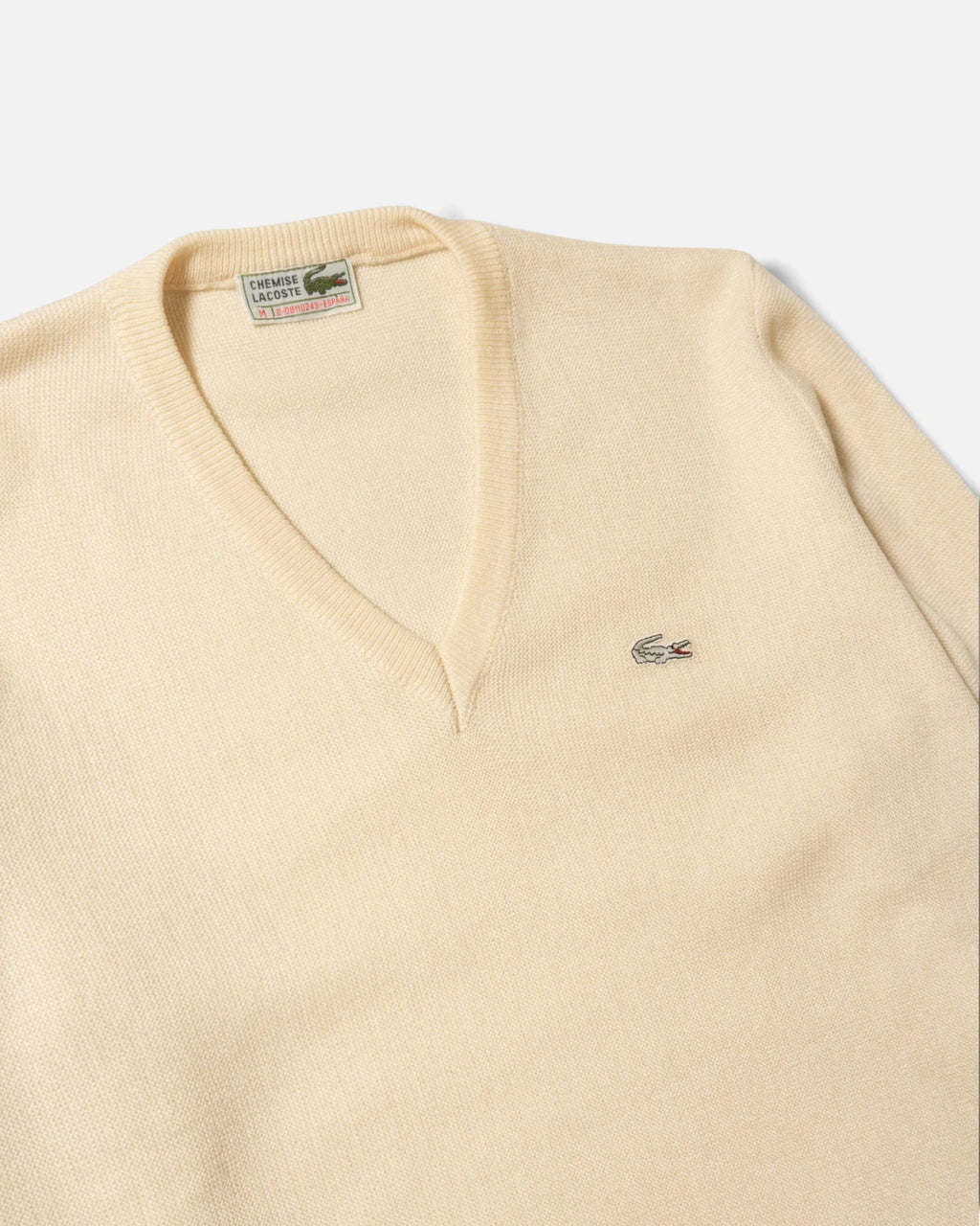 Jersey Lacoste Vneck Crema Vintage 90s — Talla M