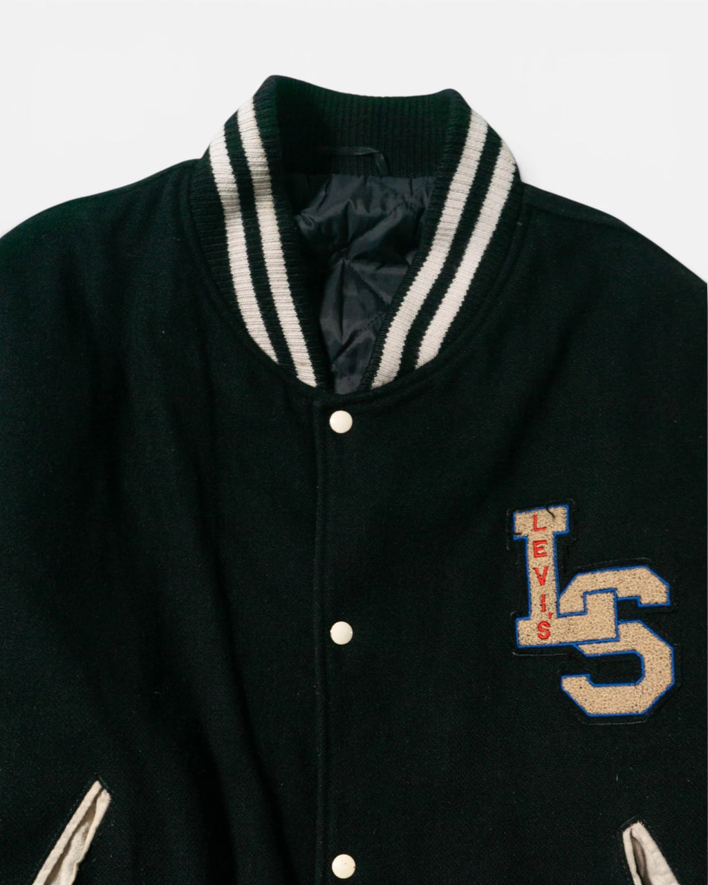 Chaqueta Varsity Levi's Lana Negra Vintage 90s — Talla XL
