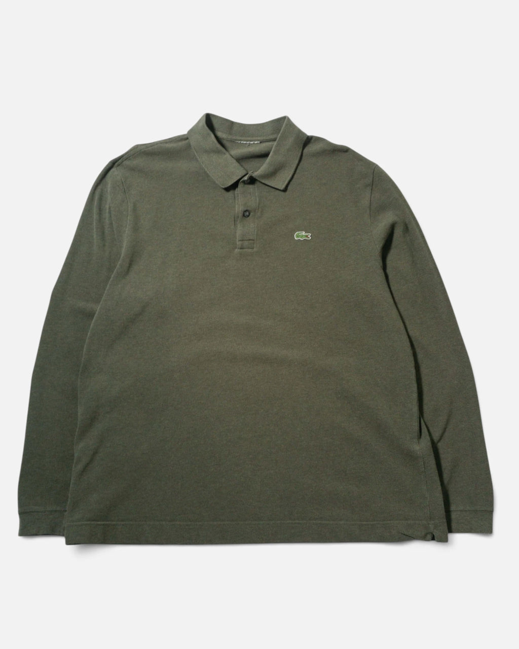 Polo Lacoste Manga Larga Verde Kaki Vintage — Talla XL