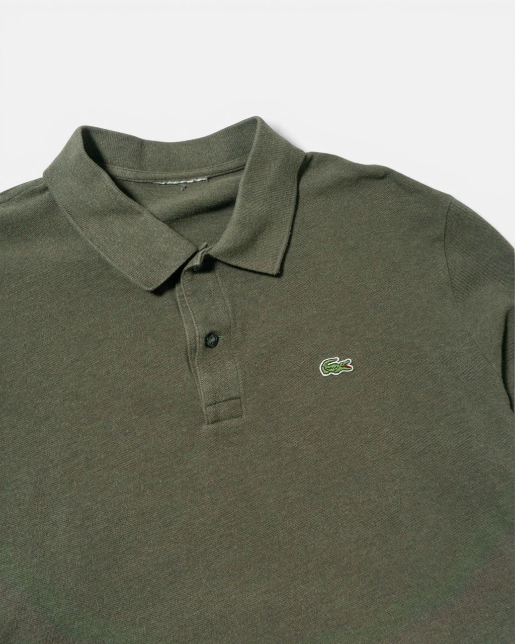 Polo Lacoste Manga Larga Verde Kaki Vintage — Talla XL