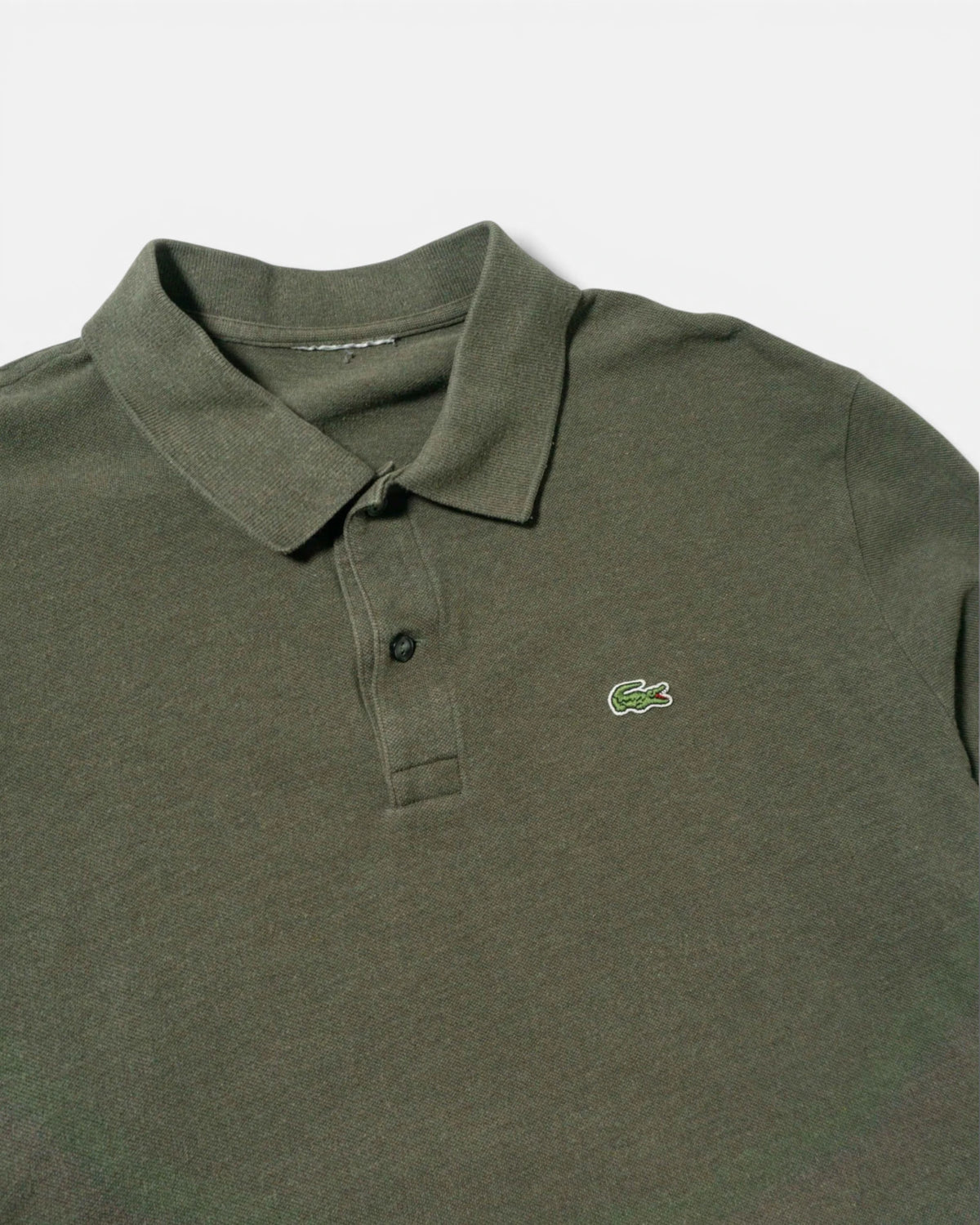 Polo Lacoste Manga Larga Verde Kaki Vintage — Talla XL