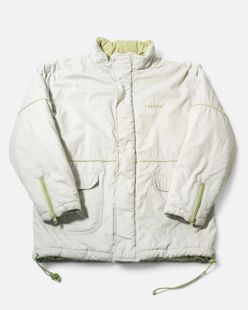 Chaqueta Nike Acolchada Hueso Verde Vintage — Talla L Mujer