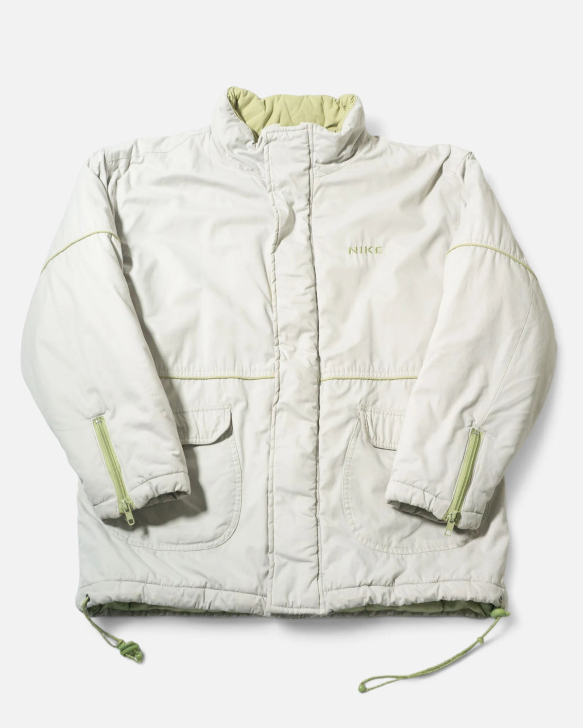 Chaqueta Nike Acolchada Hueso Verde Vintage — Talla L Mujer