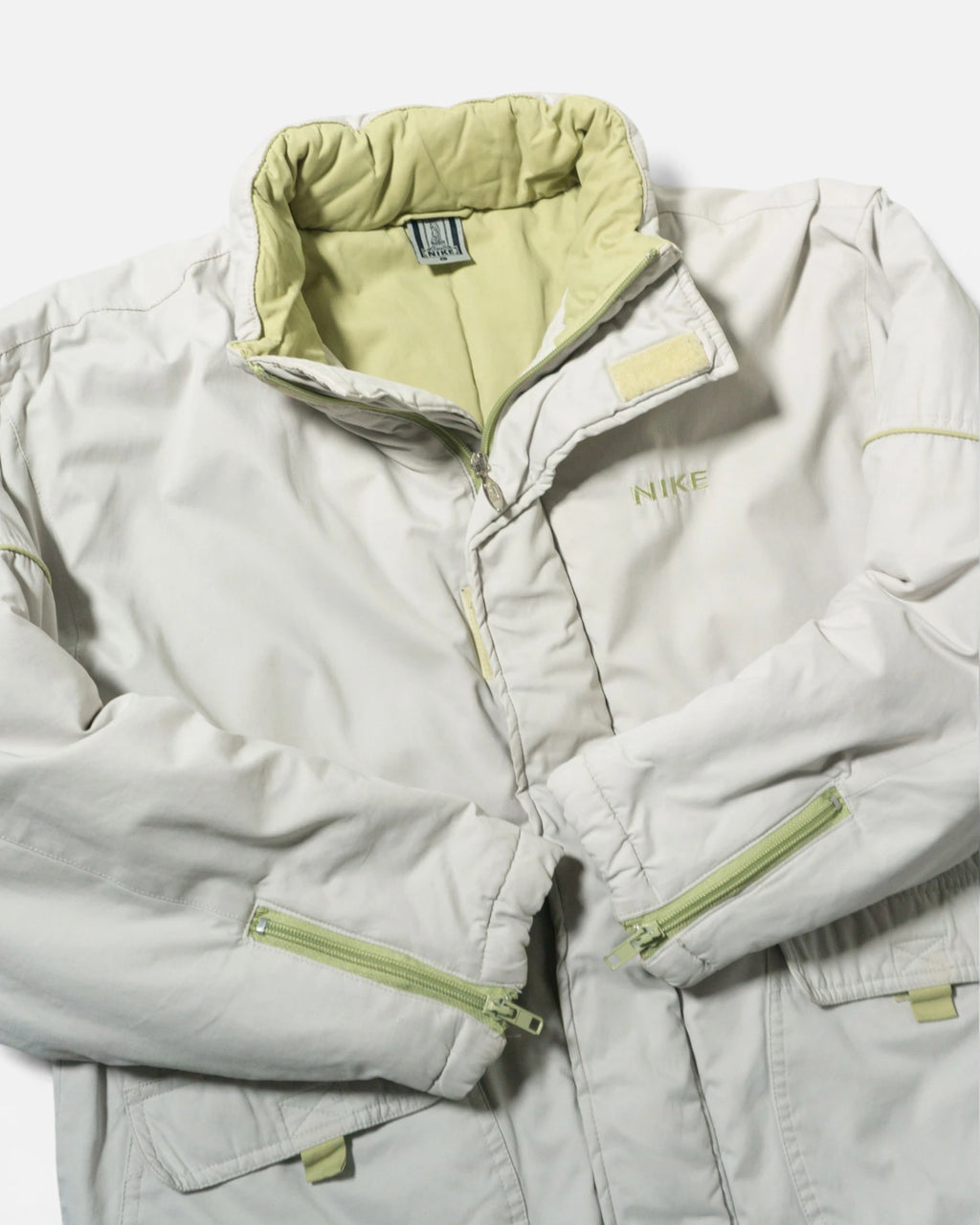 Chaqueta Nike Acolchada Hueso Verde Vintage — Talla L Mujer