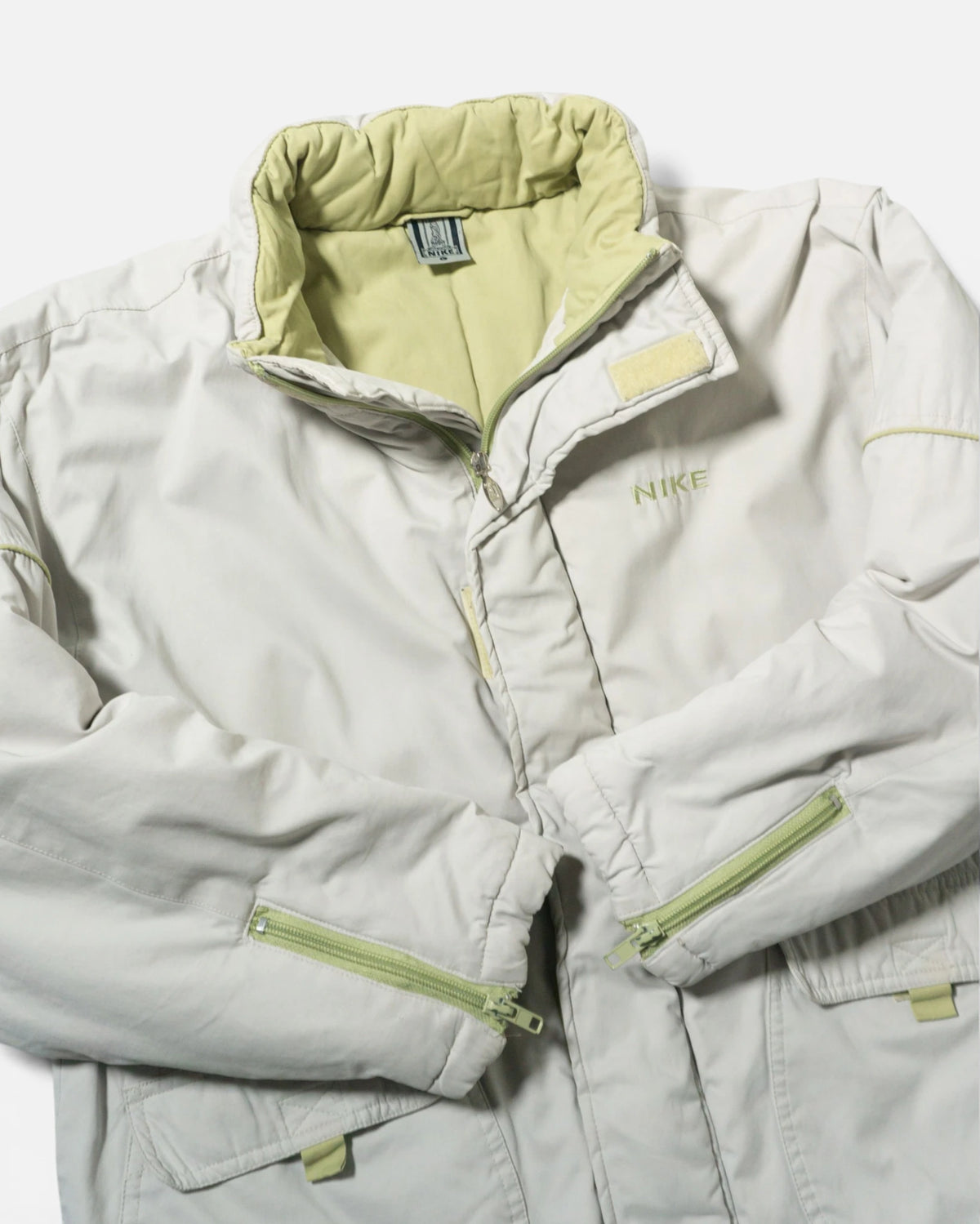 Chaqueta Nike Acolchada Hueso Verde Vintage — Talla L Mujer