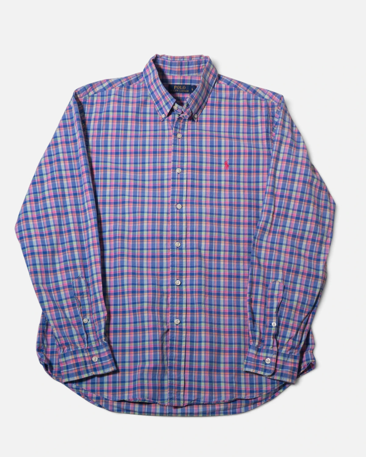 Camisa Ralph Lauren Cuadros Madrás Vintage 90s — Talla L