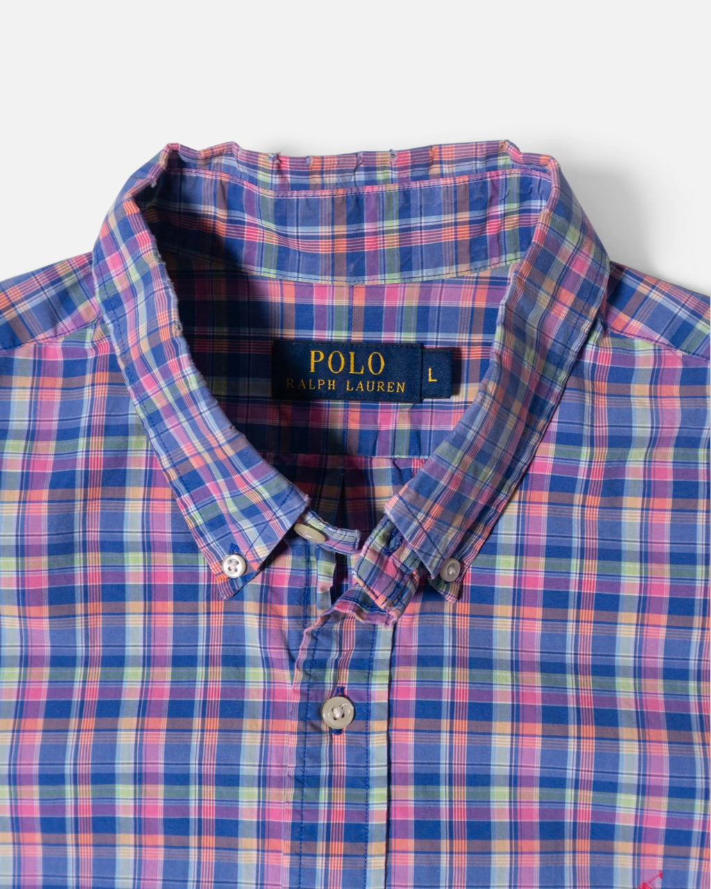 Camisa Ralph Lauren Cuadros Madrás Vintage 90s — Talla L