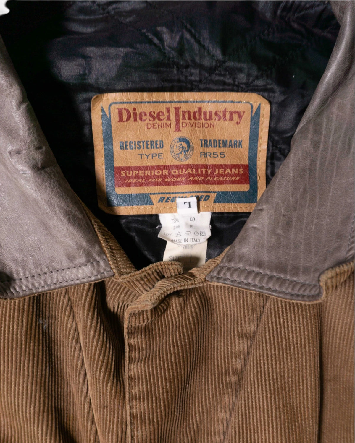 Chaqueta Diesel Pana Marrón Cuello Piel Vintage 90s — Talla L