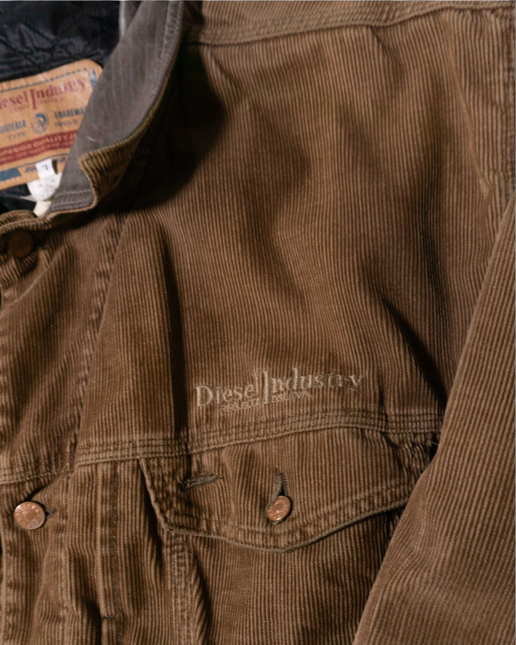 Chaqueta Diesel Pana Marrón Cuello Piel Vintage 90s — Talla L