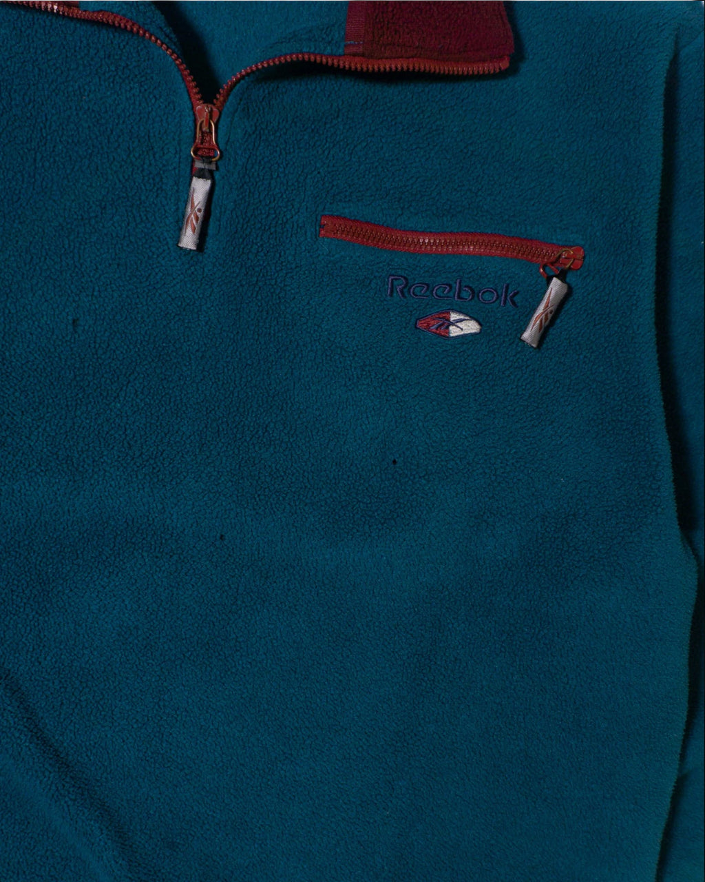 Chaqueta Polar Reebok Azul Petróleo Vintage 90s — Talla M