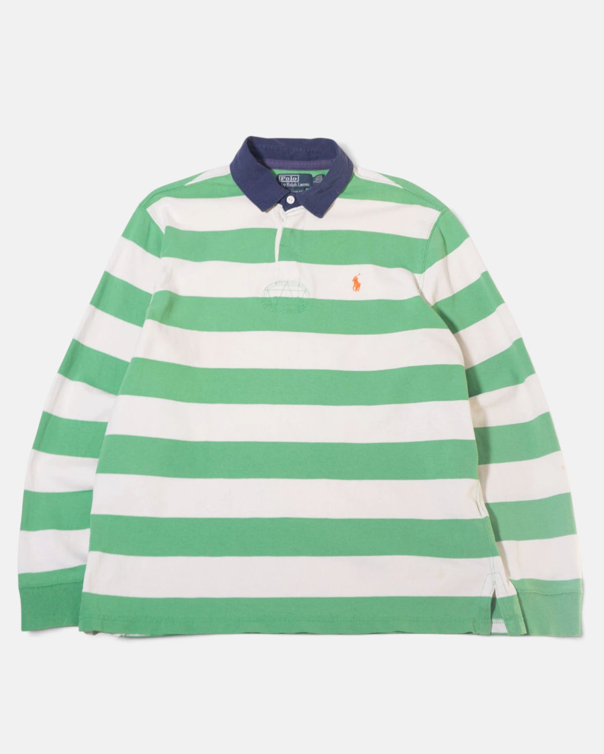 Polo Rugby Ralph Lauren Verde Rayas Vintage — Talla L