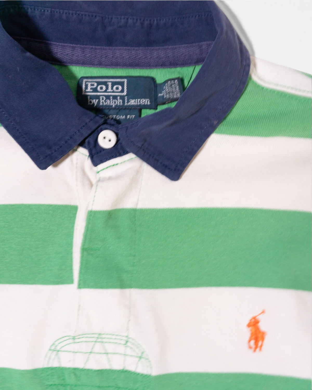 Polo Rugby Ralph Lauren Verde Rayas Vintage — Talla L