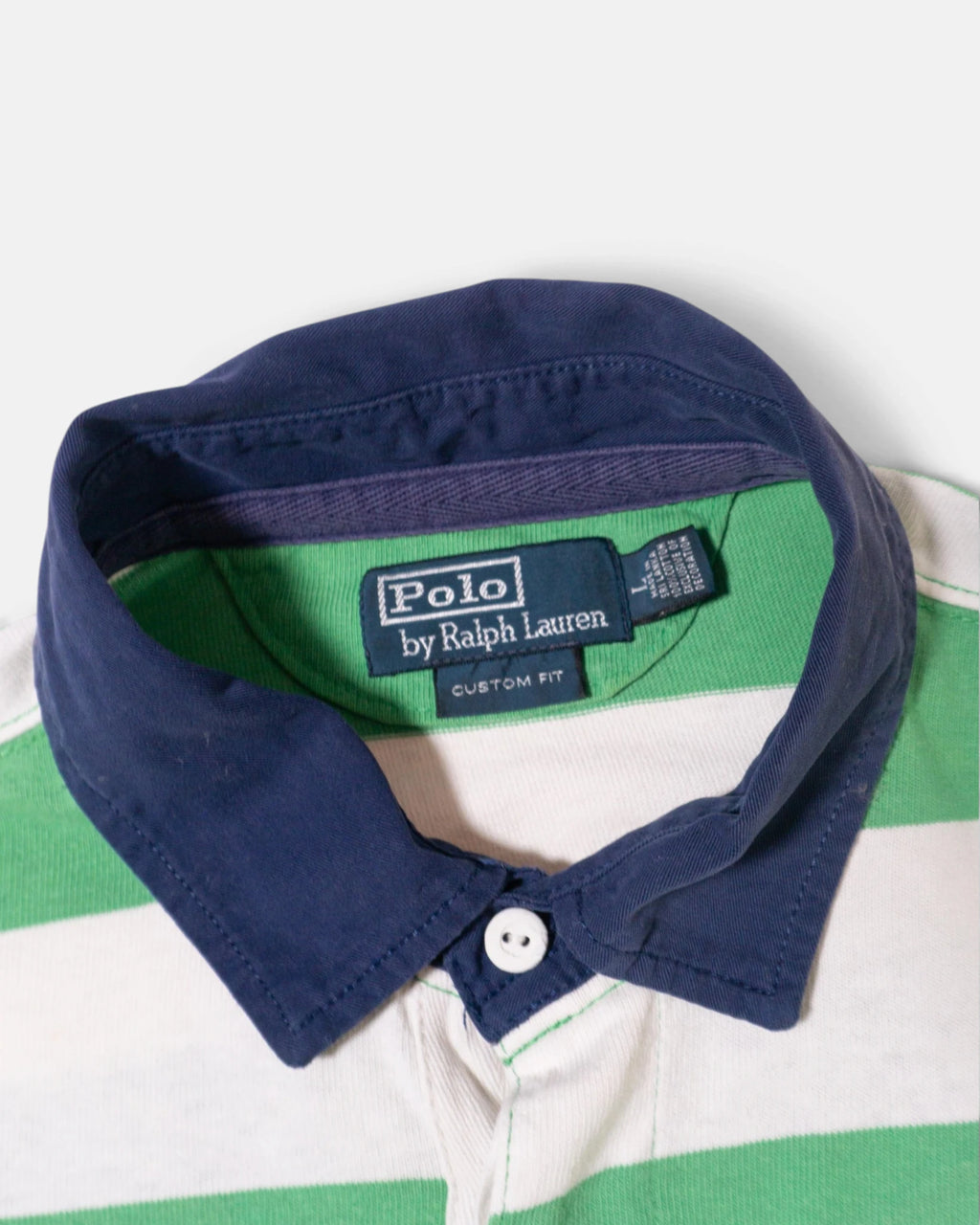 Polo Rugby Ralph Lauren Verde Rayas Vintage — Talla L