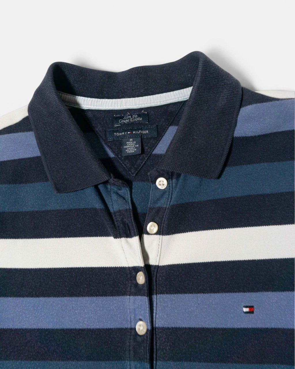 Polo Tommy Hilfiger Rayas Azul Vintage — Talla M Mujer