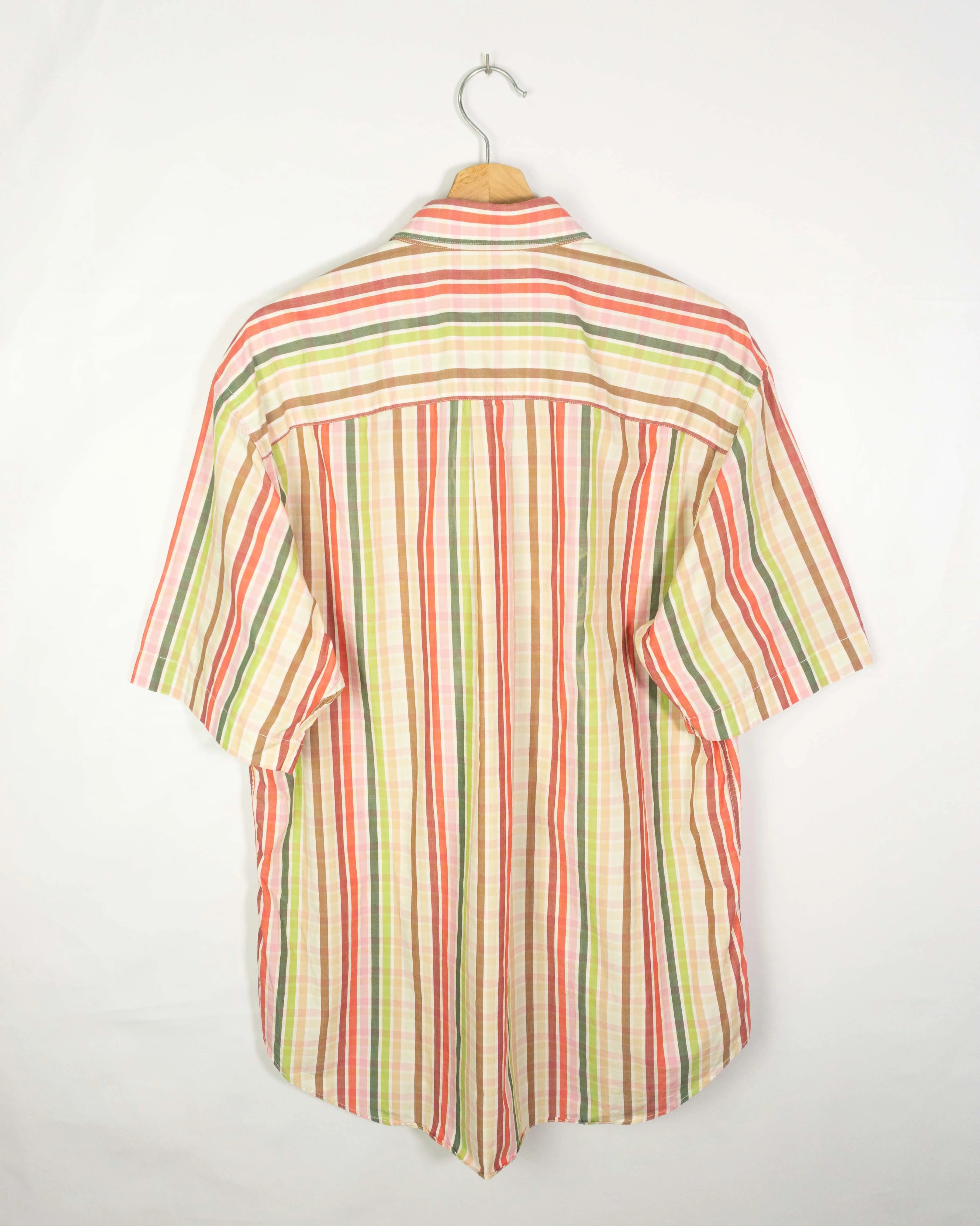 Camisa Burberry Vintage 2000s de Rayas de Manga Corta — Talla XL