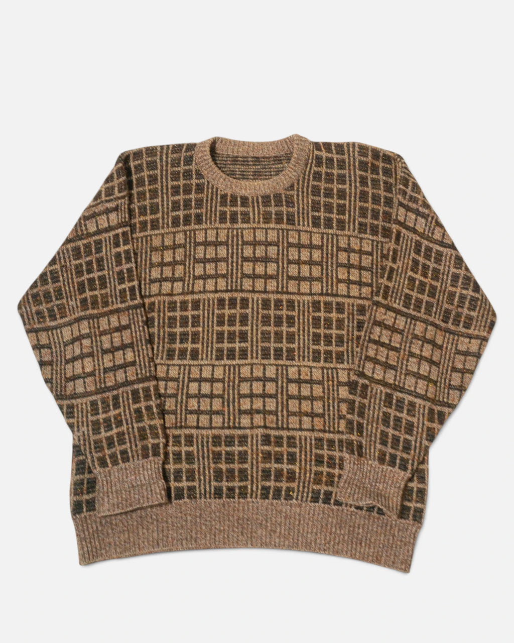 Jersey de Punto Geométrico Marrón Vintage — Talla L