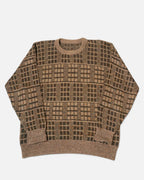 Jersey de Punto Geométrico Marrón Vintage — Talla L