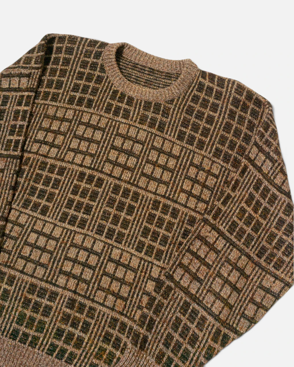 Jersey de Punto Geométrico Marrón Vintage — Talla L
