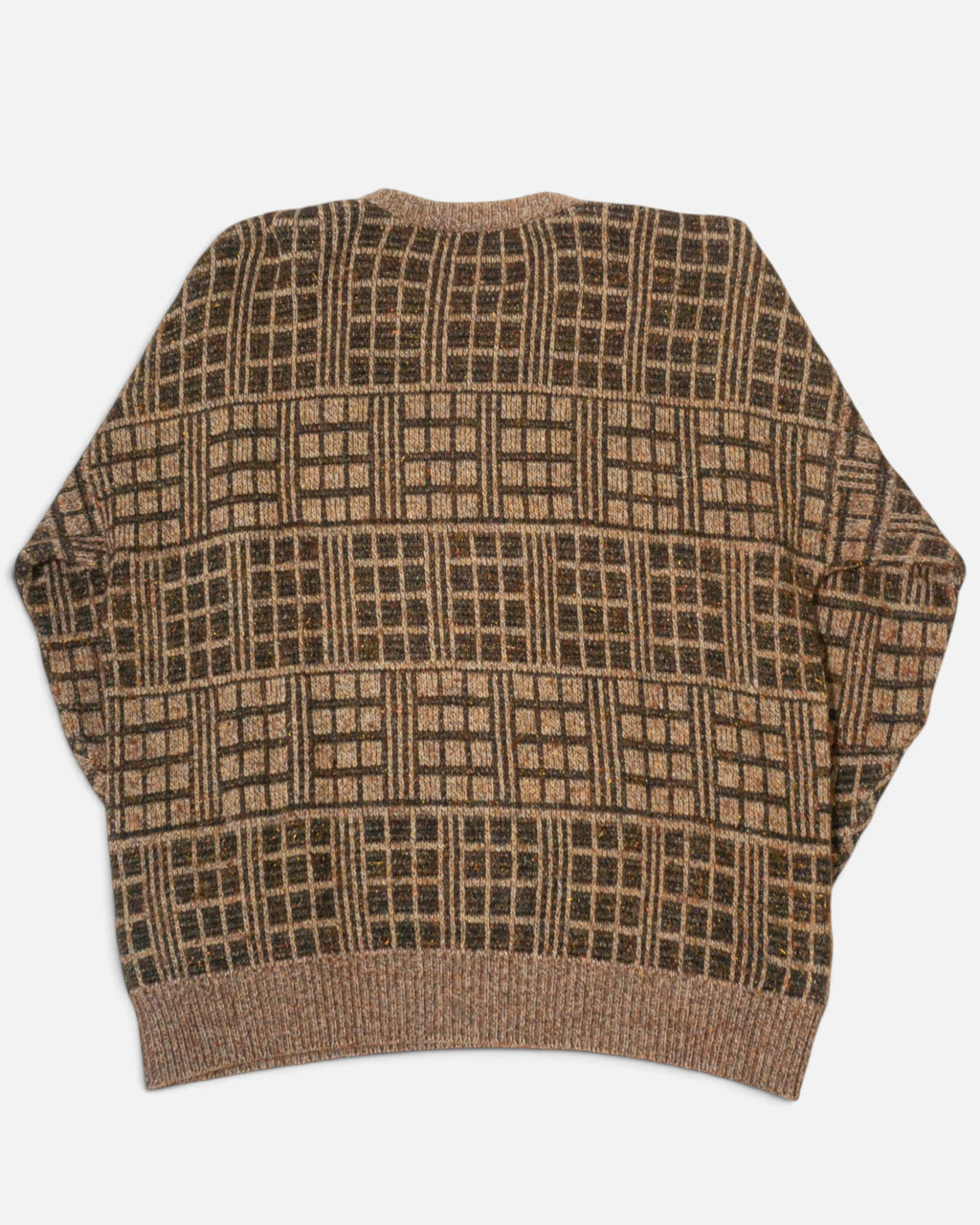 Jersey de Punto Geométrico Marrón Vintage — Talla L