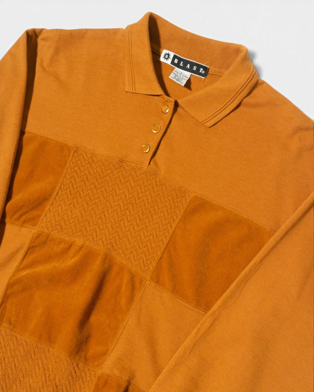 Sudadera Polo Blast Mostaza con Paneles Texturizados Vintage — Talla L Mujer