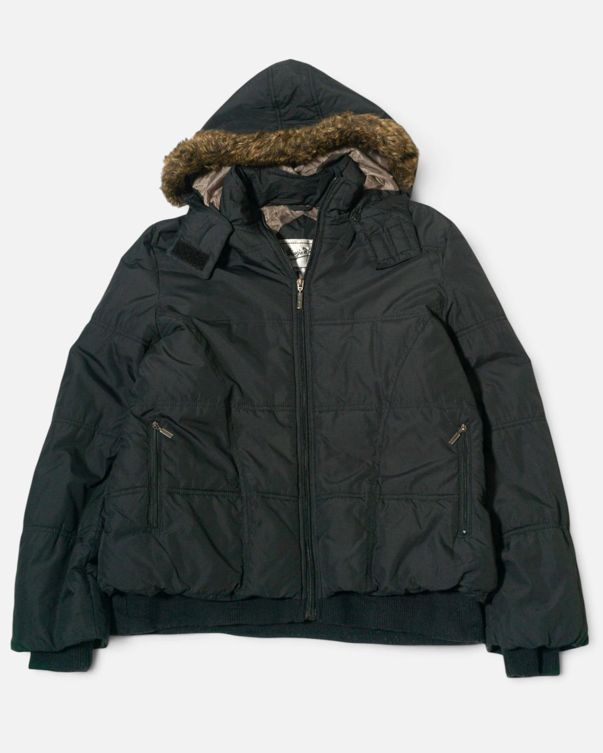 Chaqueta Plumífero Giorgio Morandi Negra con Pelo Vintage — Talla M