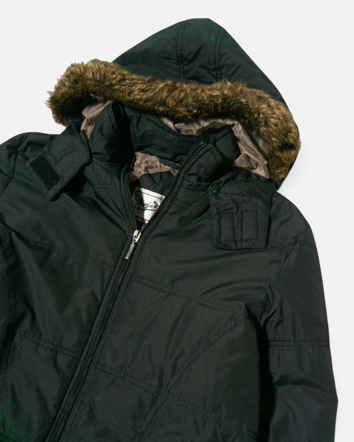 Chaqueta Plumífero Giorgio Morandi Negra con Pelo Vintage — Talla M