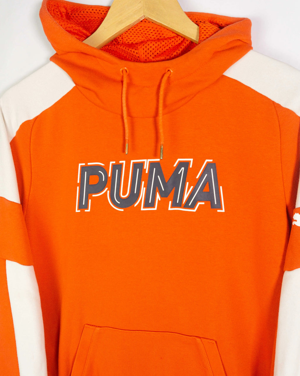 Sudadera Puma con Capucha Naranja y Blanca — Talla S