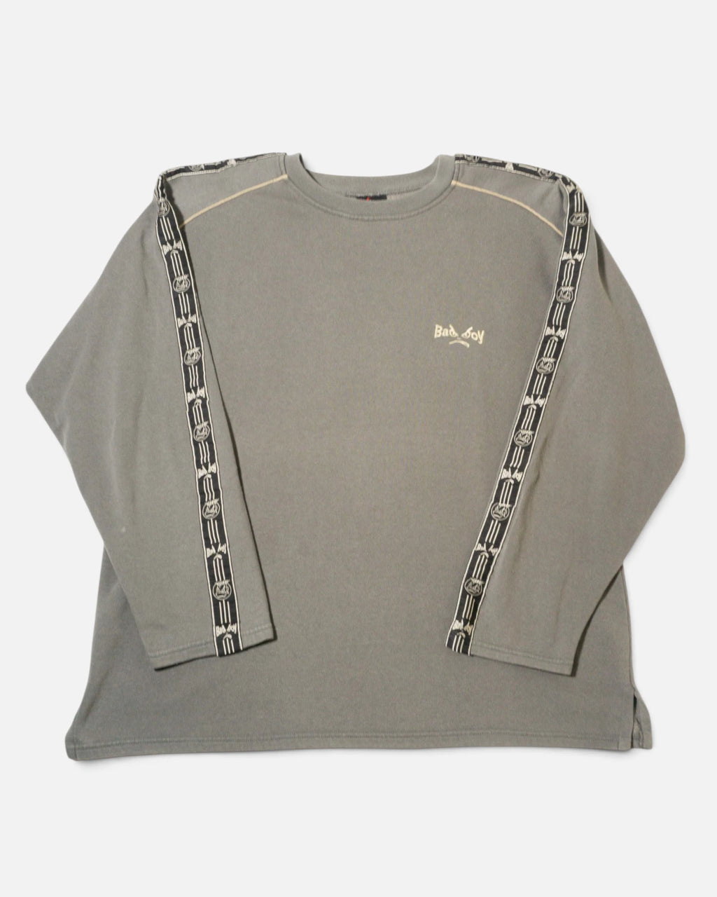 Sudadera Bad Boy Gris con Cintas en las Mangas Vintage — Talla XL