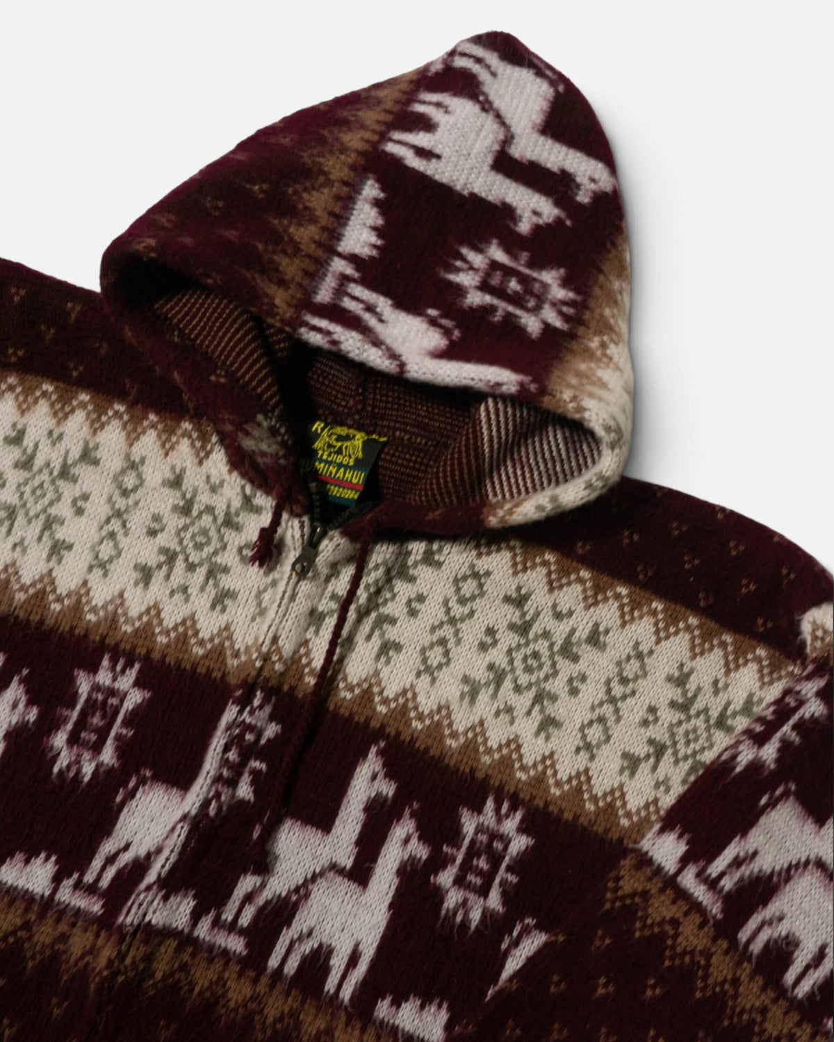 Chaqueta Andina Llamas Granate con Capucha — Talla M