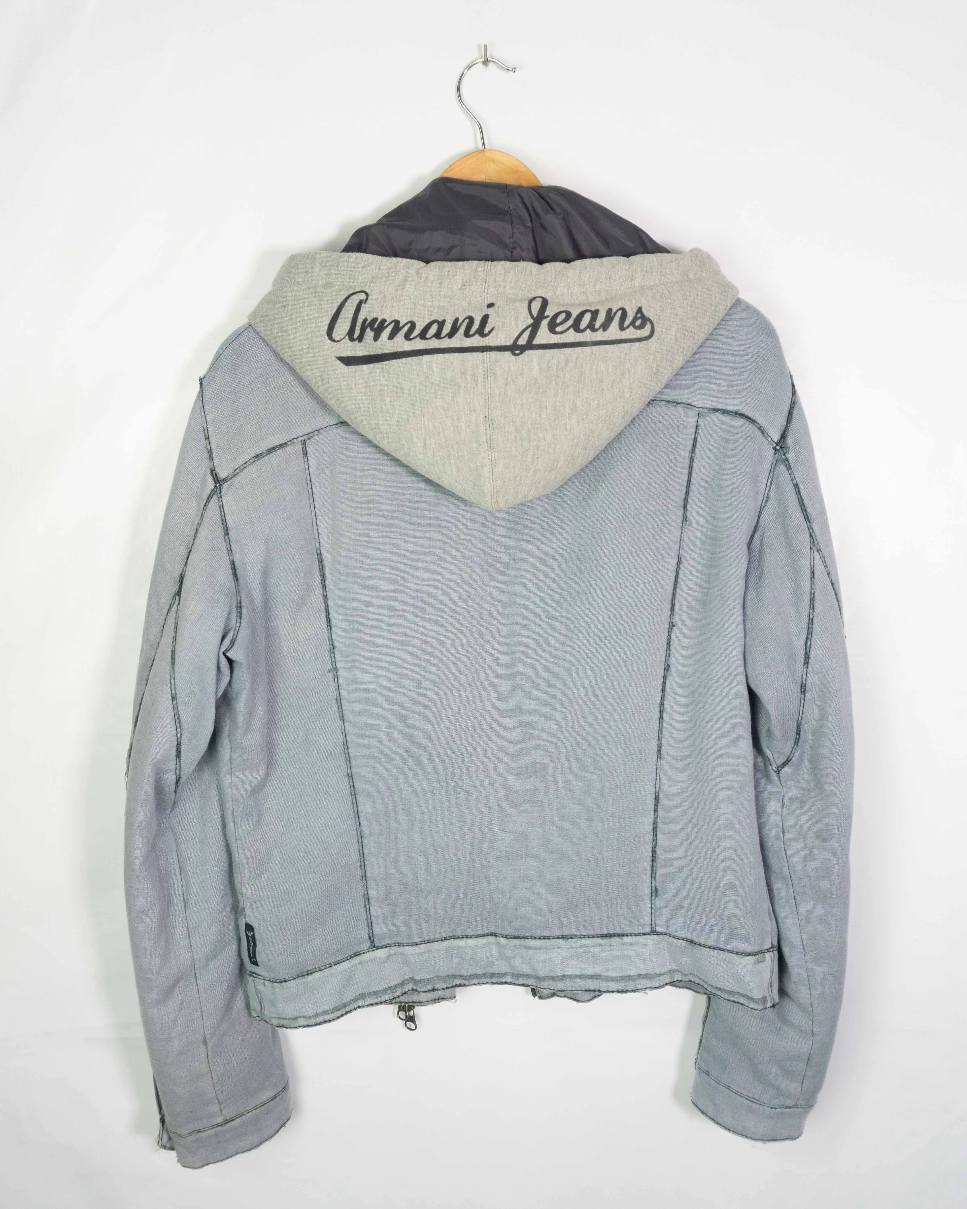 Chaqueta Armani Jeans Y2K con Capucha Gris Mujer — Talla L