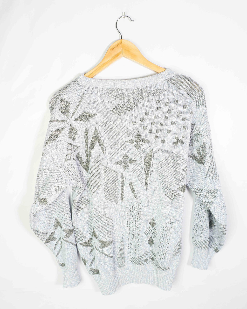 Jersey de Punto Vintage 90s Estampado Abstracto Gris — Talla S