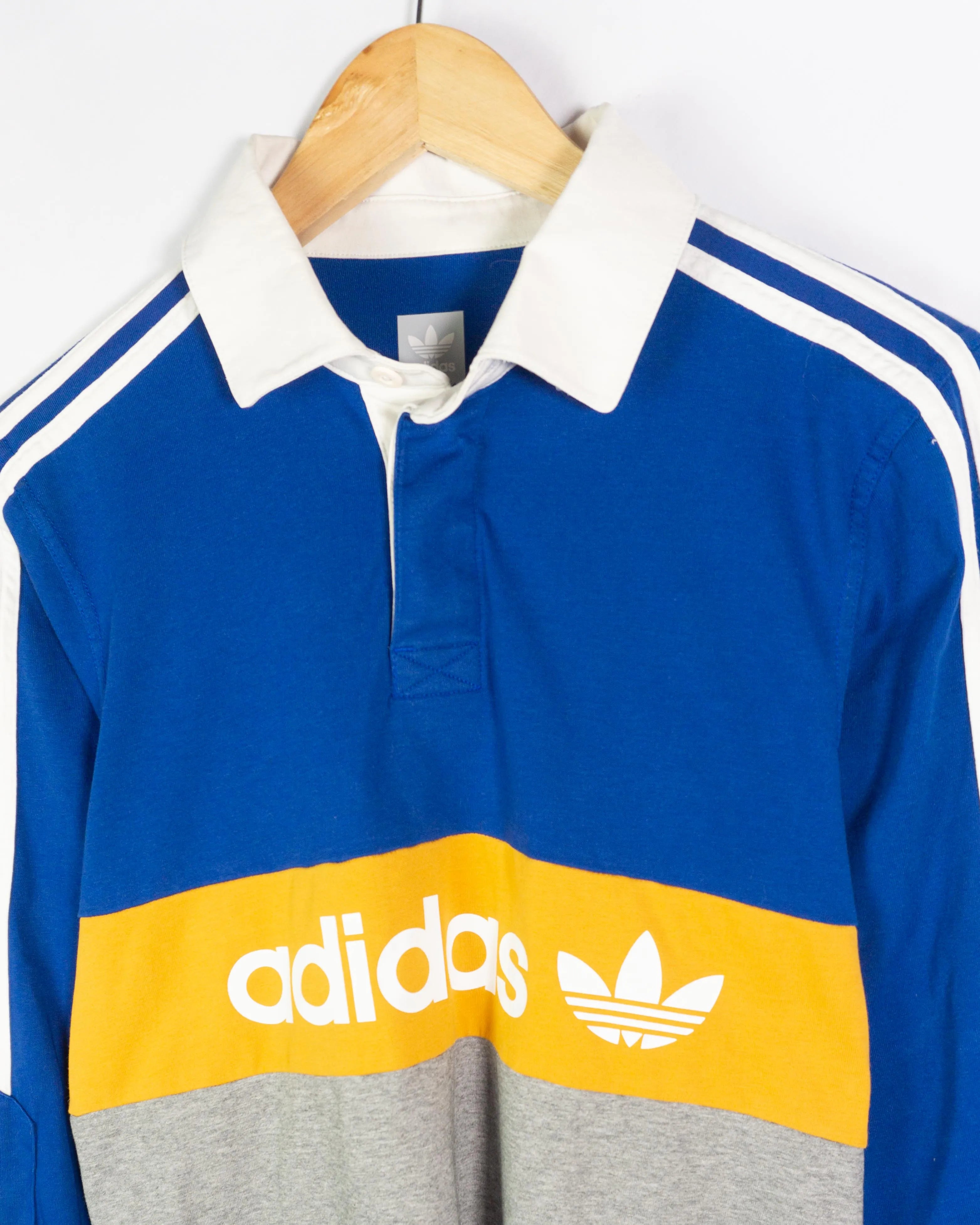 Polo manga larga Adidas azul/naranja/gris S