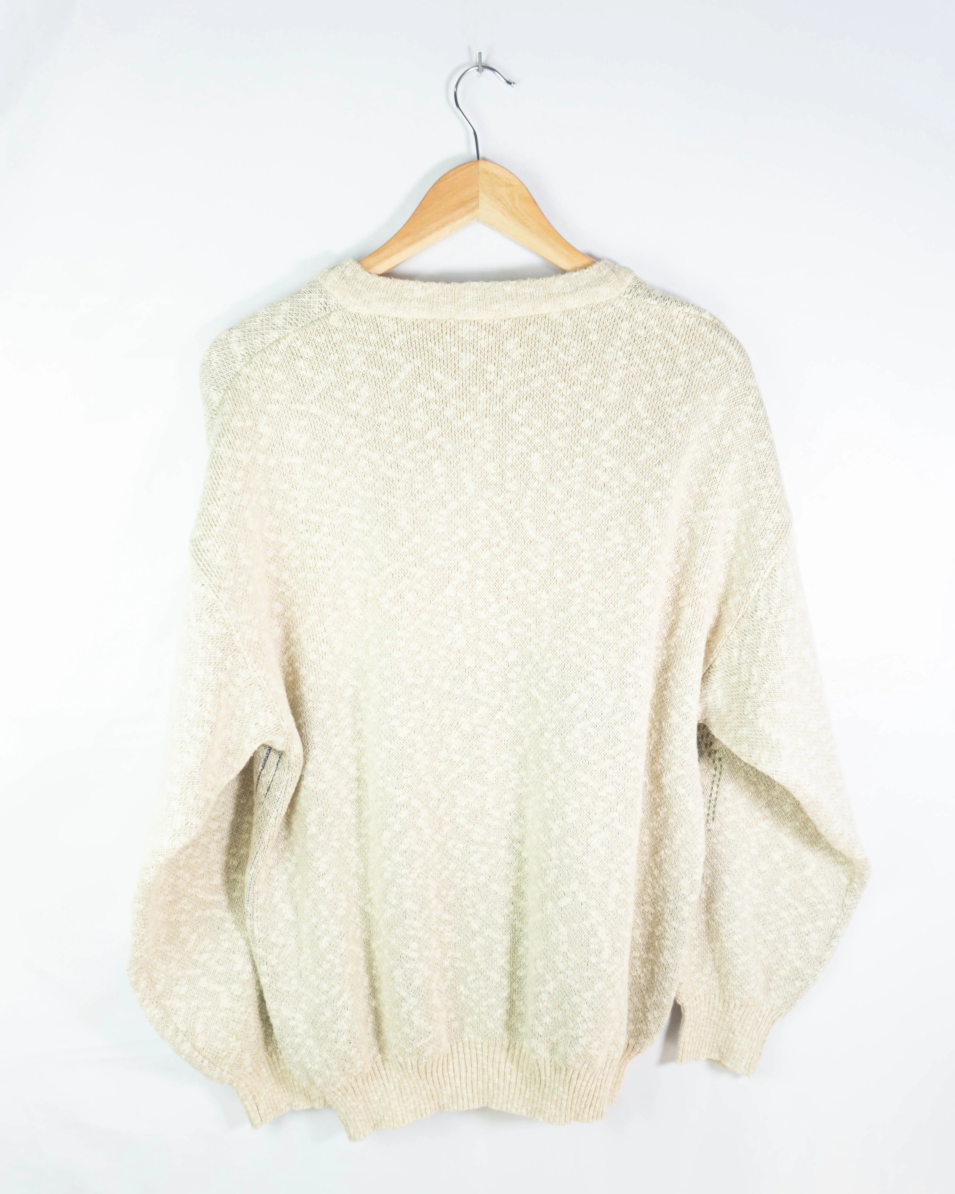 Jersey cuello pico estampado vintage 90s beige L