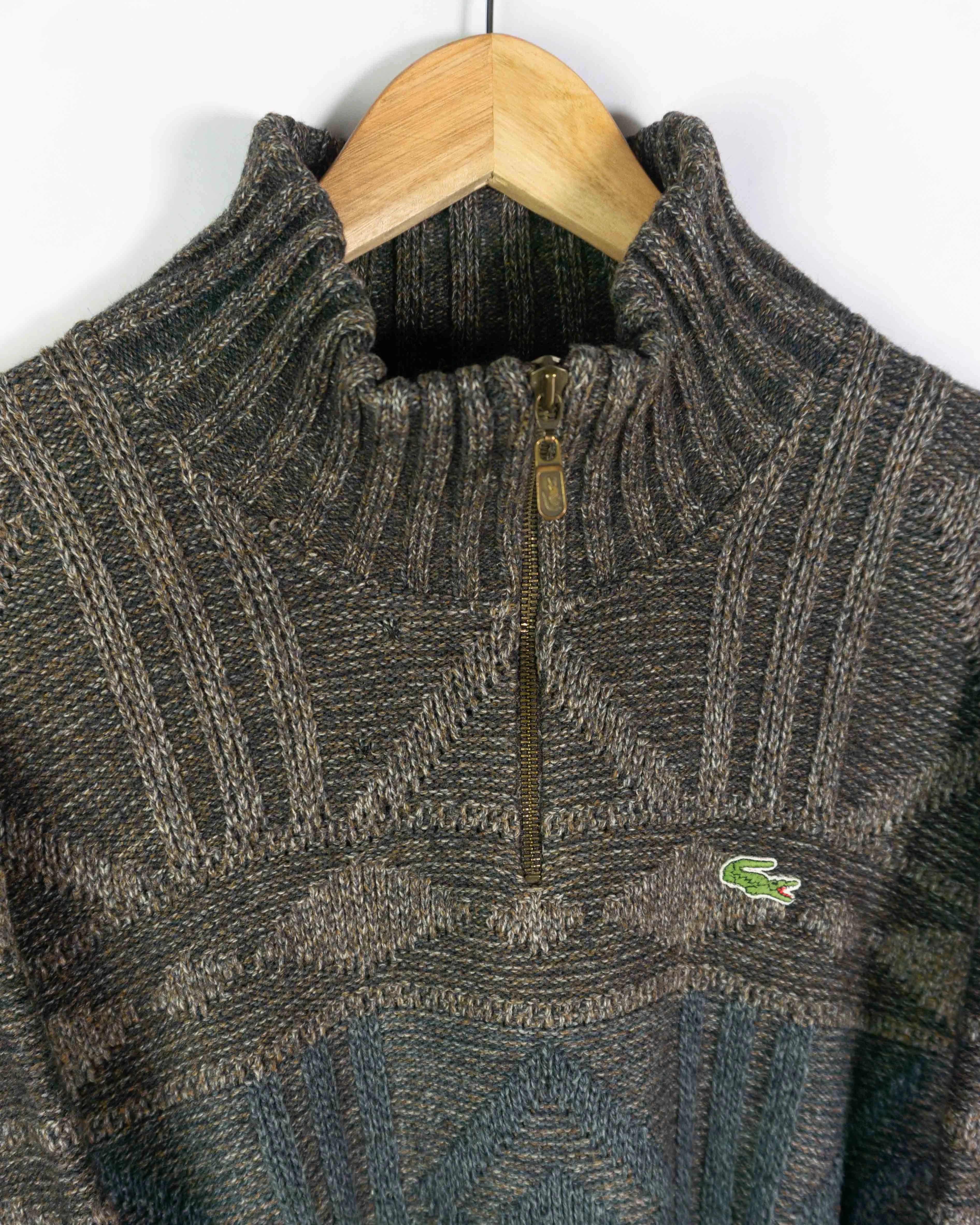 Jersey 1/4 zip marrón Lacoste vintage 90s L
