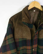 Chaqueta larga de cuadros vintage lana/ante marrón XL
