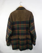 Chaqueta larga de cuadros vintage lana/ante marrón XL