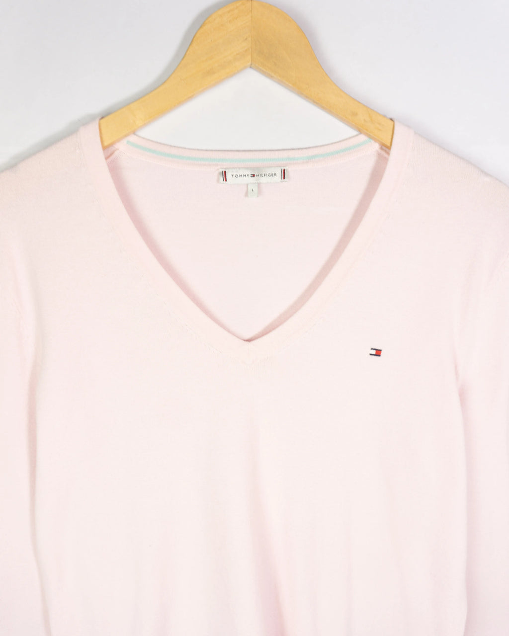 Jersey cuello de pico Tommy Hilfiger rosa claro L