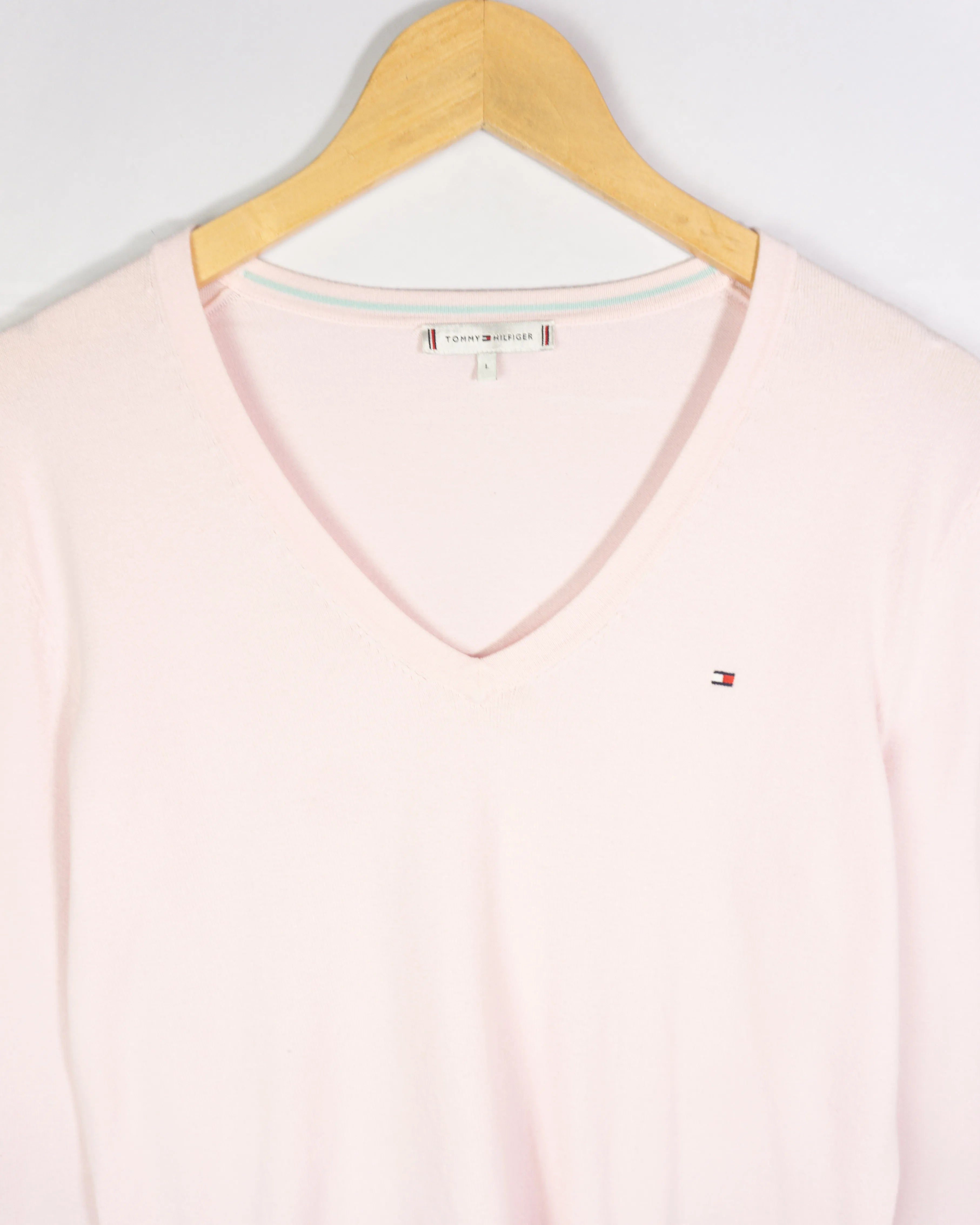 Jersey cuello de pico Tommy Hilfiger rosa claro L