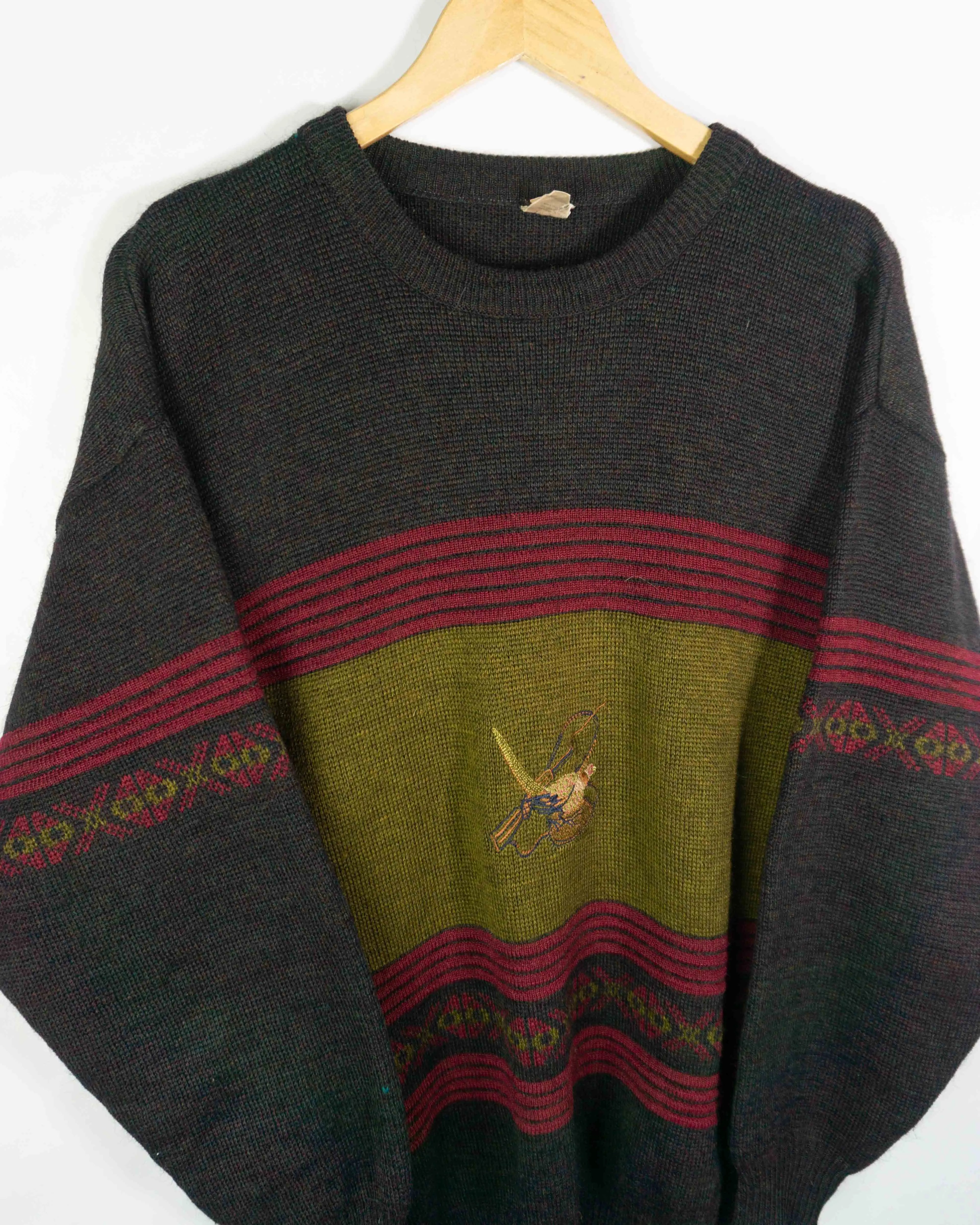 Jersey bordado vintage 90s verde L