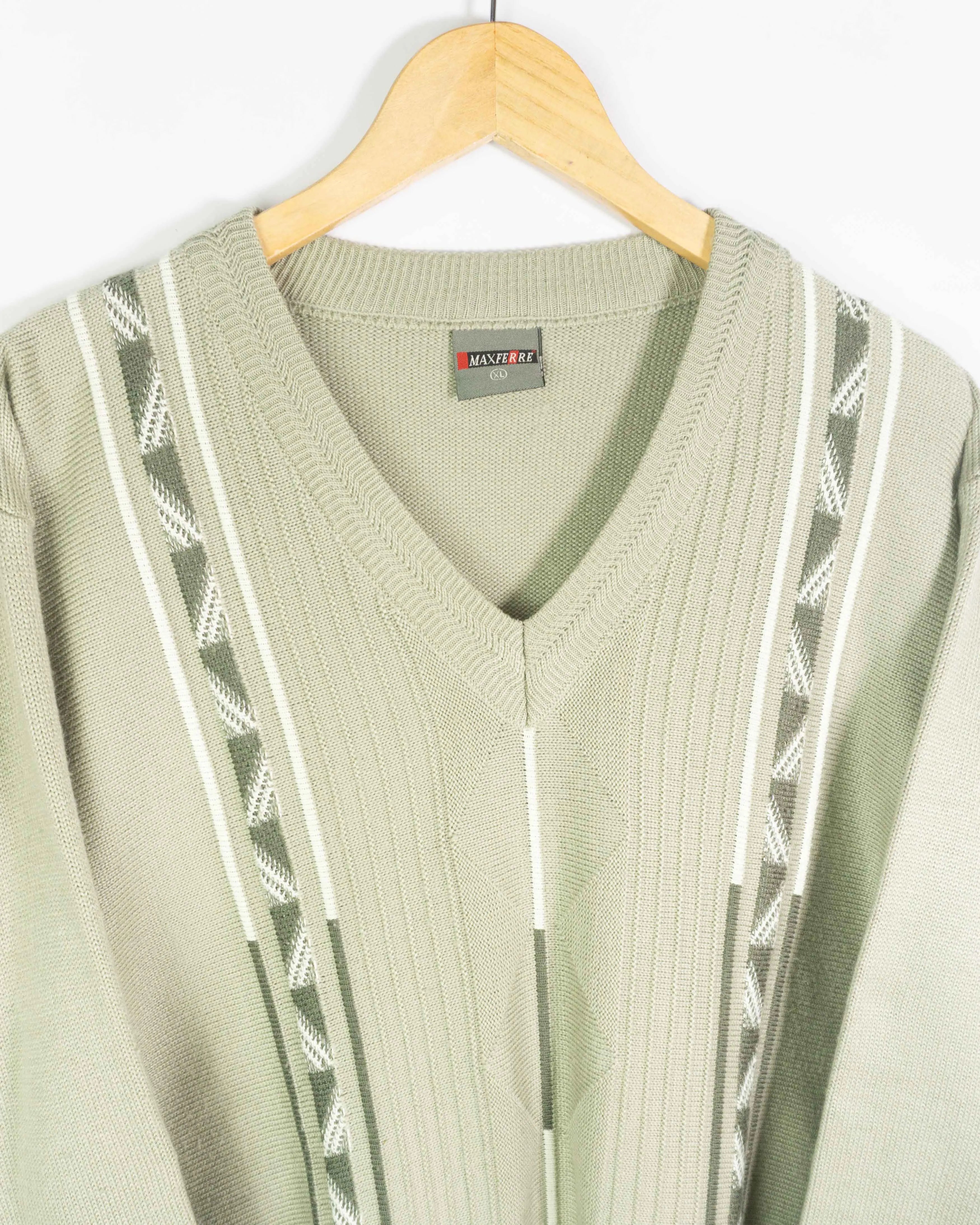 Jersey cuello pico vintage 90s beige XL