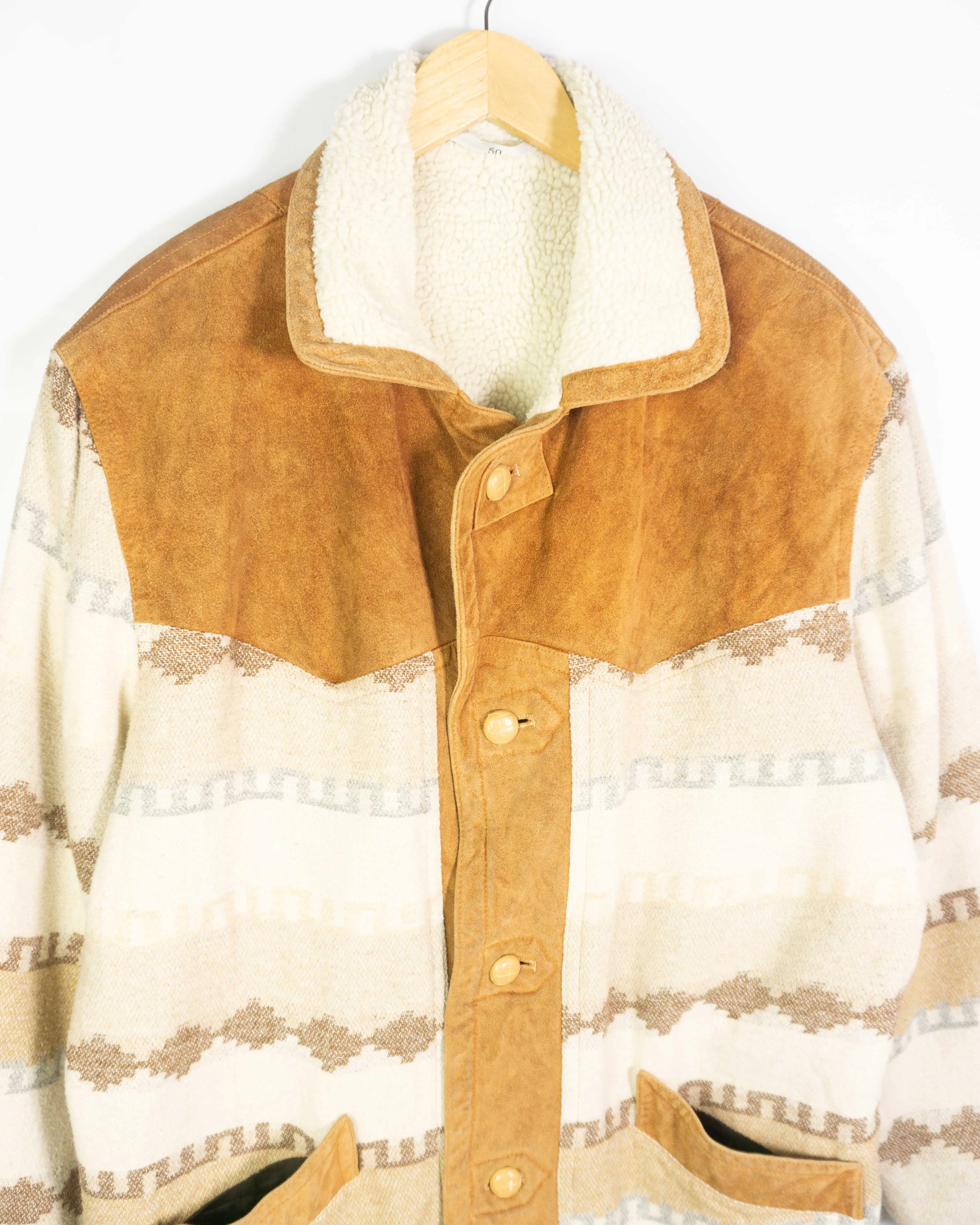 Chaqueta Western Vintage 80s Navajo Sherpa — Talla XL